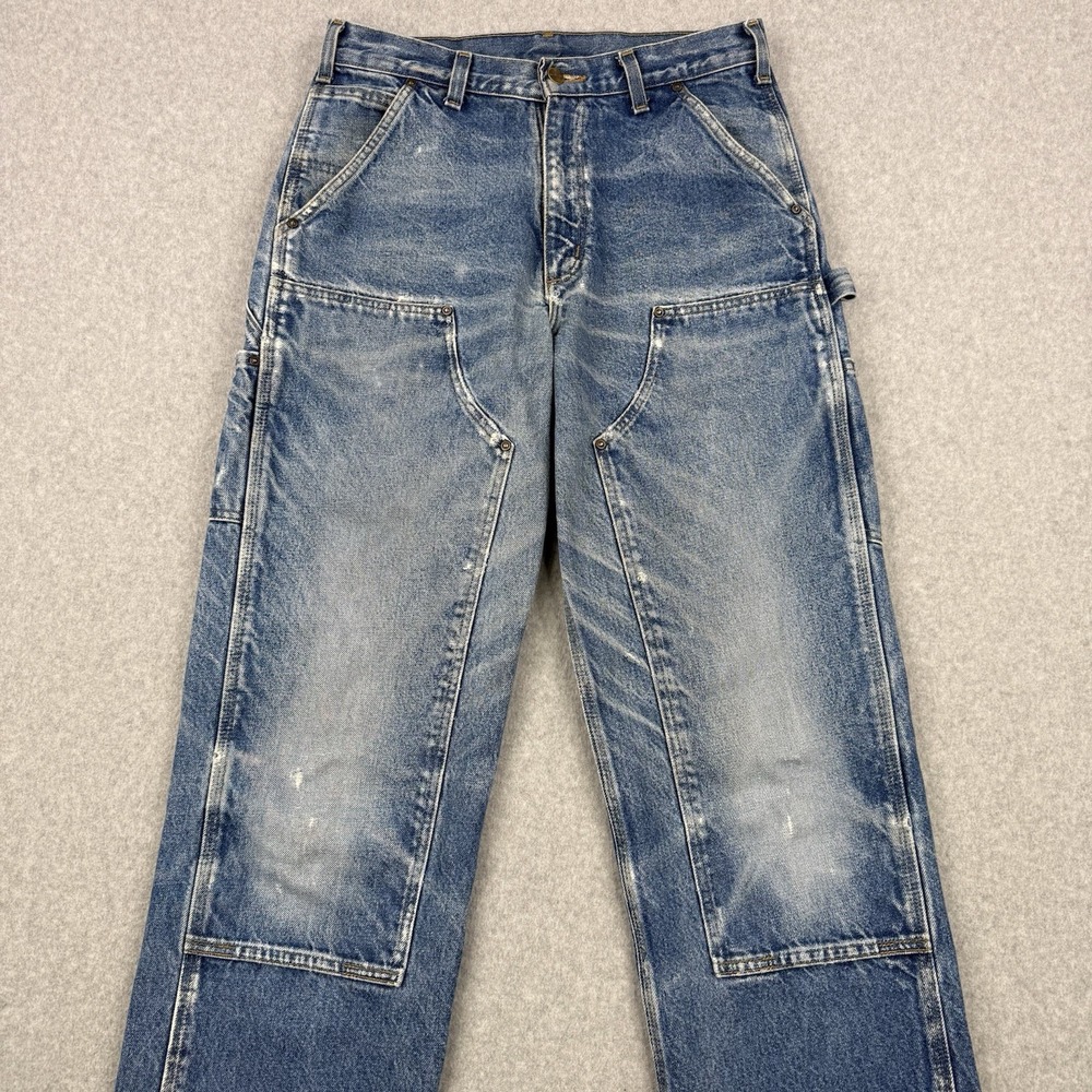 Vintage Carhartt Pants Mens 31x31 Light Wash Double Knee Rivets B73 Distressed - Picture 2 of 16